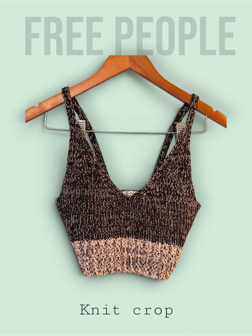 Free People Two-Tone Brown Knit Crop Top - XS